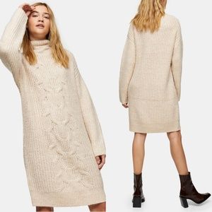 NEW TOPSHOP Ivory CENTRAL Cable COWL Neck LONG SLEEVE Sweater Knit DRESS US 4-6